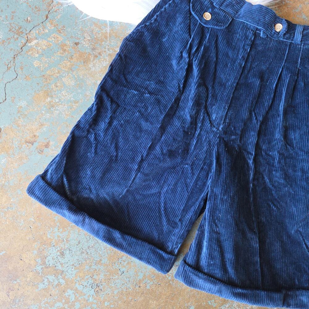 Vintage 80's High Rise Corduroy Shorts Size S M Blue NWT Deadstock Academia - Picture 5 of 7